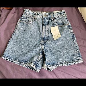 Zara Hi-Rise Bermuda Mom Fit Denim Shorts